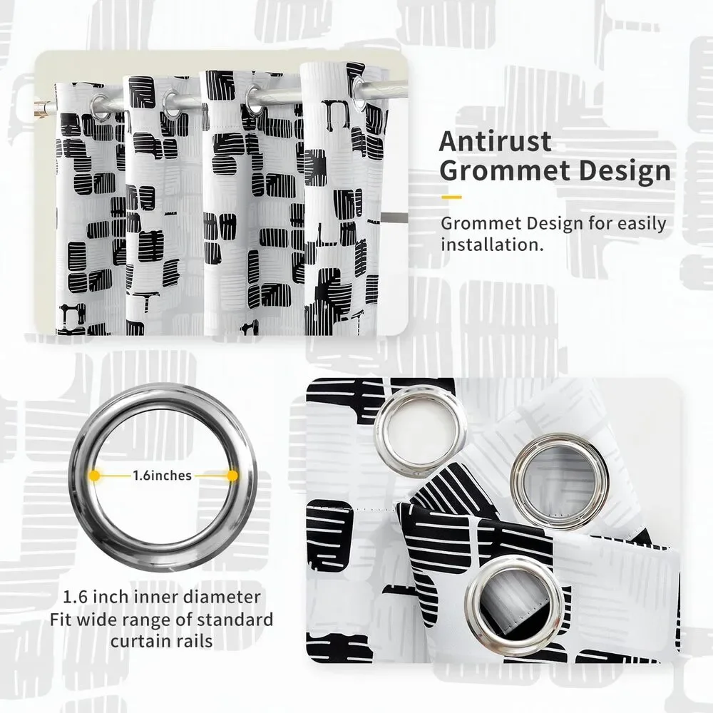 Geometric Blackout Curtains 52x84 Set of 2 Panels Room Darkening Black